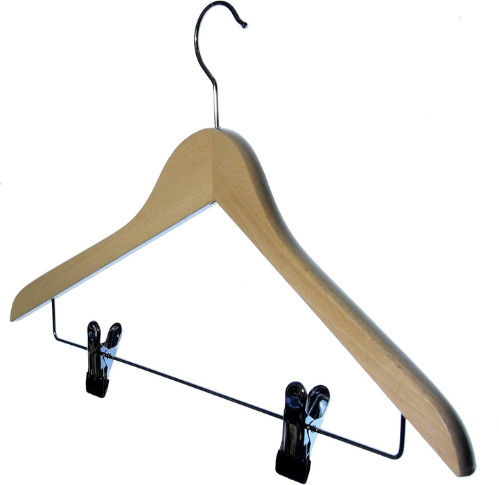 Kleiderbügel aus Holz, Kleiderbügel aus Buchenholz, Natur lackiert (Wasserlack), vernickelter drehba