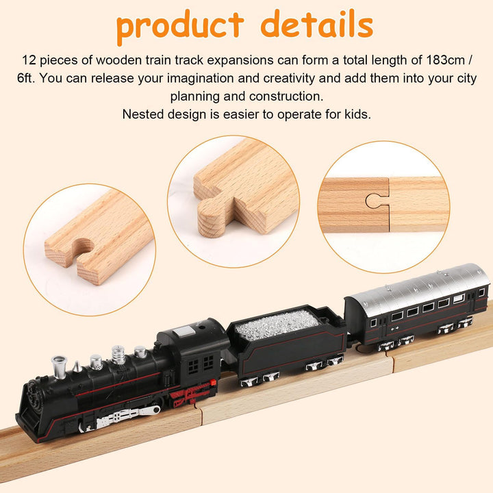 12 STK Holzeisenbahngleise Erweiterungs Set, 16,2cm Gerader Gleisverbinder Holzeisenbahn Kindereisen