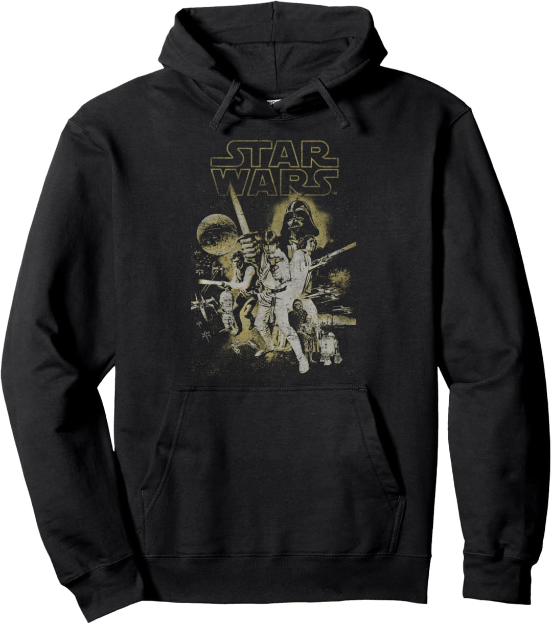 Star Wars Group Shot Dark Tones Faded Logo Poster Pullover Hoodie