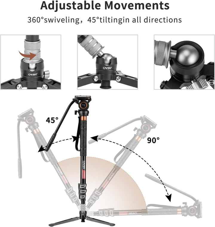 Einbeinstativ, Cayer FP34DV 71 Zoll Professionelles Einbeinstativ Stativ Aluminium Einbeinstativ mit