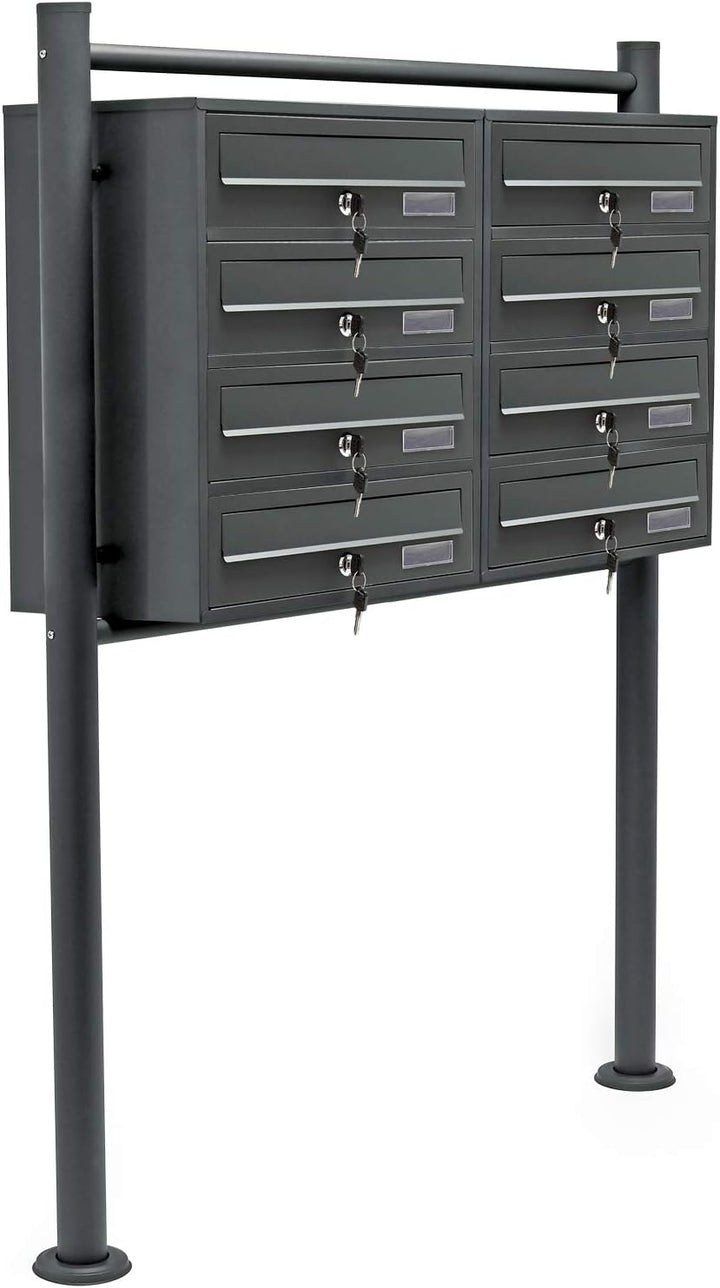 Wiltec 8er Briefkastenanlage Anthrazit 898 x 270 x 1500 mm, Standbriefkasten mit 2x4 Fächern, Schlüs