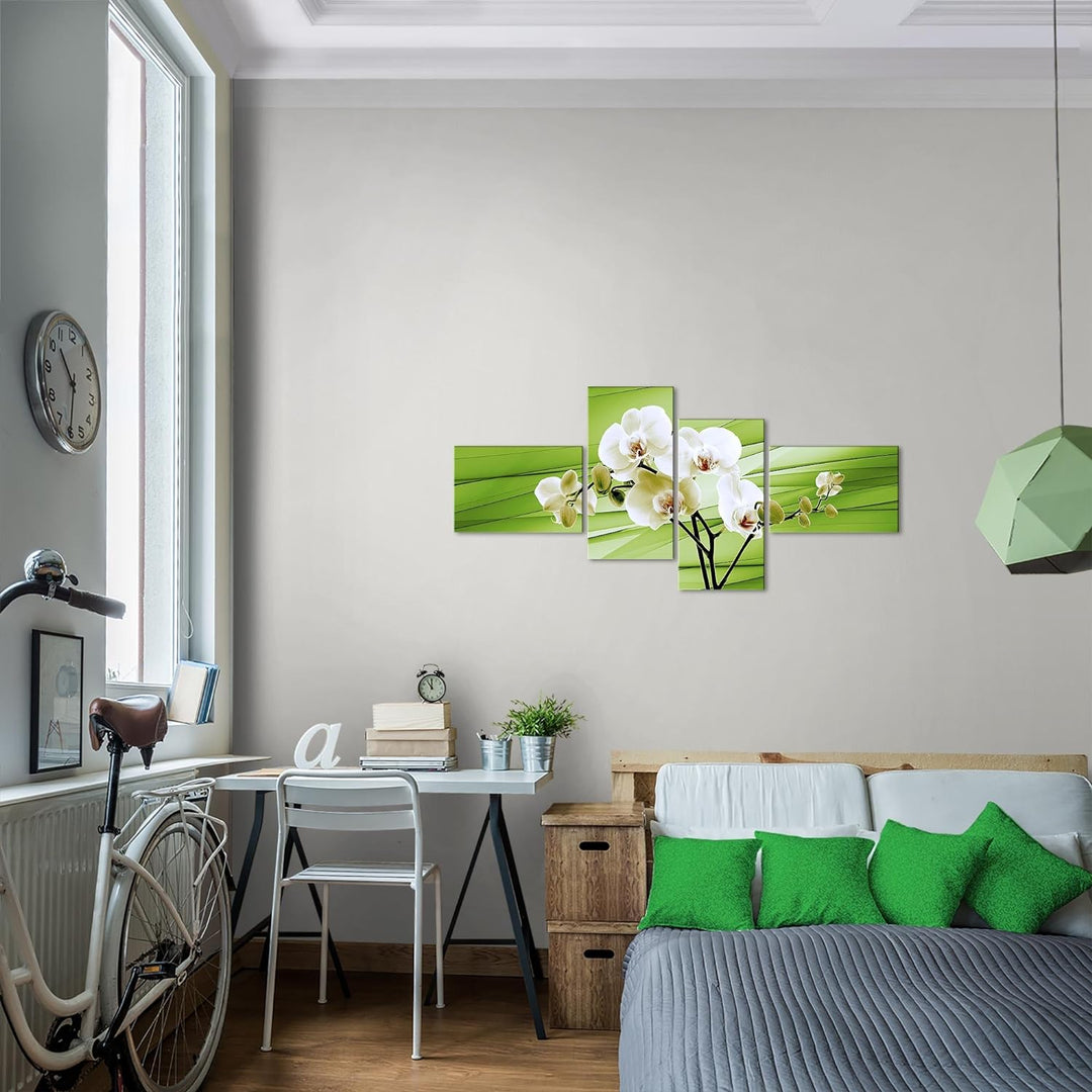 Runa Art Bild Modern Blumen Orchidee - Made in Germany - Wandbilder Abstrakt Grün 4 Teilig 202042c
