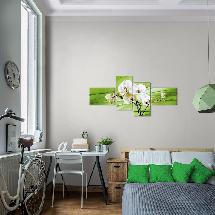 Runa Art Bild Modern Blumen Orchidee - Made in Germany - Wandbilder Abstrakt Grün 4 Teilig 202042c