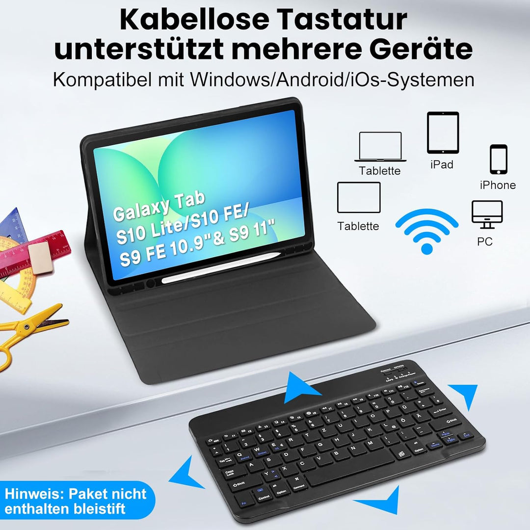 Tastatur Hülle für Samsung Galaxy Tab S10 FE / S10 Lite / S9 FE 10.9" & S9 11" Tablet, Keyboard Cove