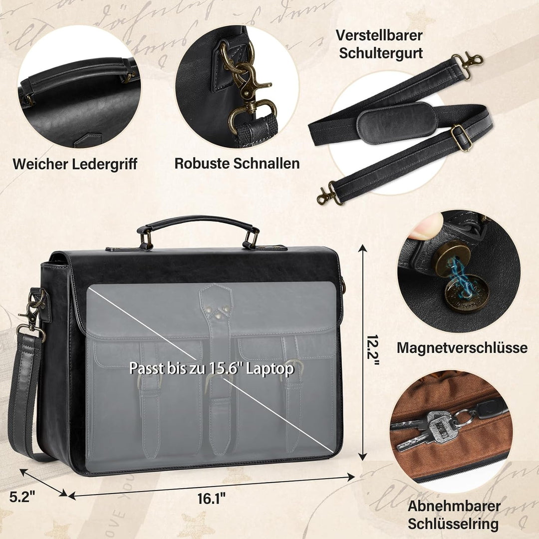 RAINSMORE Aktentasche Herren Laptoptasche 15.6 Zoll Ledertasche Messenger Bag Business Arbeitstasche