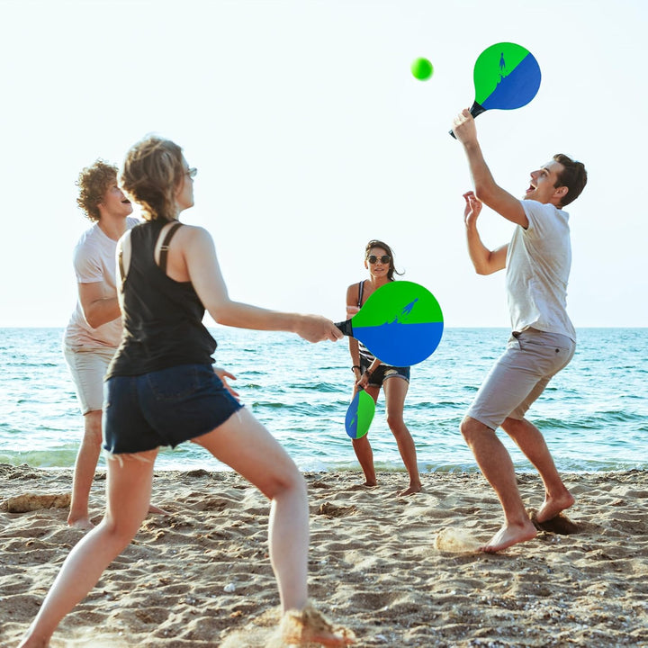 U&C Planet Beachball Set Paddle Ball Spiel Strandschlägerset aus Holz Schläger Spiel für Kinder&Fami