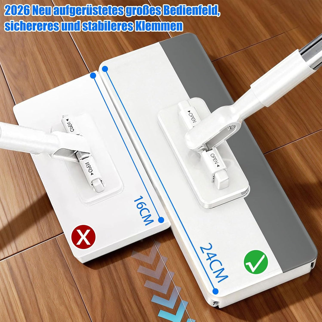 Wischmopp mit Druck-Klemm-System, 22 Mikrofasertücher, Teleskopstiel | Wischmopp mit Druck-Klemm-Sys