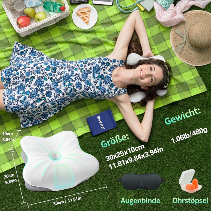 SAHEYER Reisekissen Memory Foam, Ergonomisches Camping Kissen, Orthopädisches Nackenkissen Kopfkisse