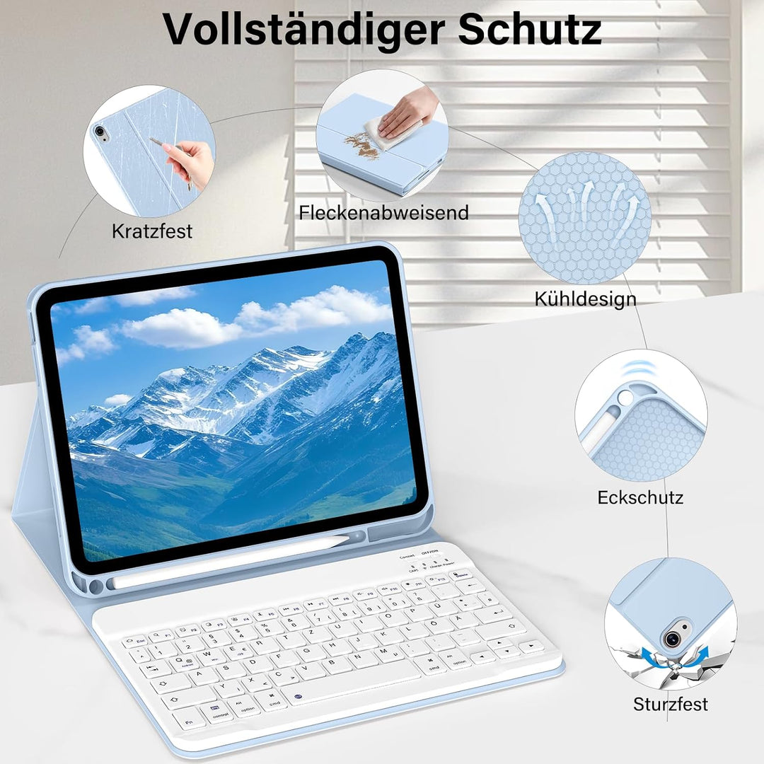 aoub Hülle mit Tastatur für iPad (A16) 11. Generation/10. Generation 10,9" Blau, Blau
