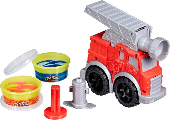 Play-Doh Wheels Kleine Feuerwehr, Spielset mit 2 Dosen, Wasser- und Feuerfarben, Feuerwehrauto für K