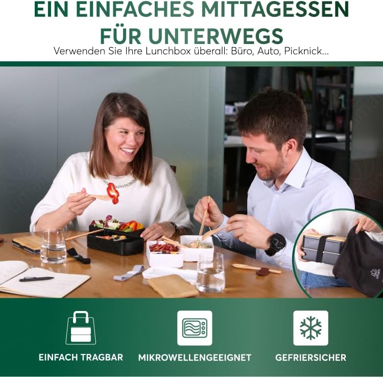 UMAMI Bento Box für Erwachsene/Kinder, neue Premium Edition, 1 Sossentöpfe & 4 Bestecke, Lunch Box f