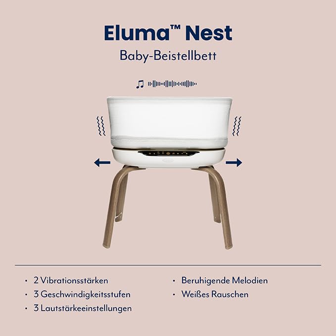 Graco Eluma™ Nest Baby-Beistellbett mit Cry-Detection-Technologie, Luna | Ab Geburt bis max. 9 kg, e