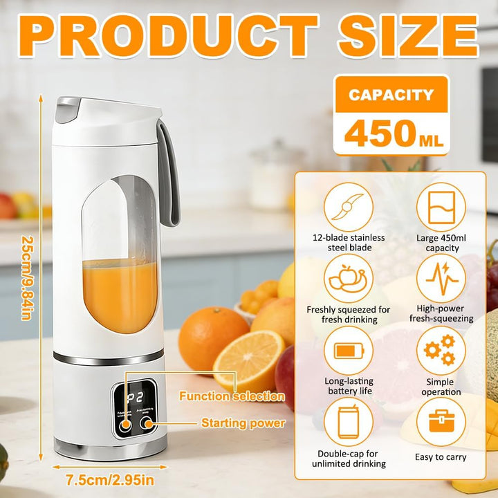 Tragbarer Mixer Smoothie Maker To Go, Pengrity 450 ML Portable Blender, mit LED Display, 12 Klingen,
