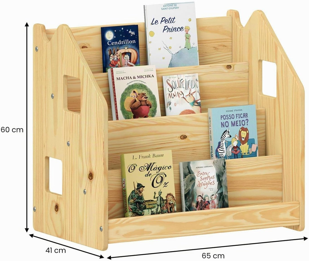 IDIMEX Bücherregal Bruno 4 Fächer aus Massivholz - Natur Montessori Bücherregal für Kinderzimmer, St