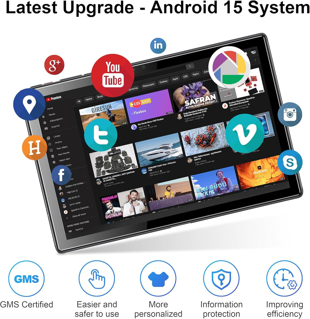 Tablet 10 Zoll Android Tablets 6 GB RAM + 64 GB ROM Quad-Core 5000 mAh 1280 x 800 HD-Touchscreen 5MP