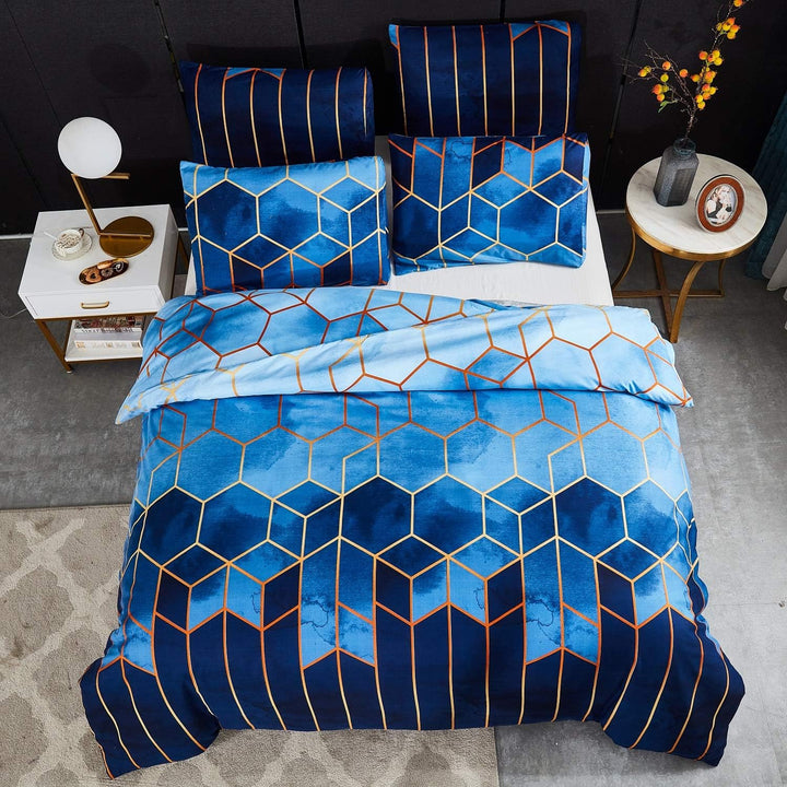 Luofanfei Gestreifte Bettwäsche 135x200 cm 4teilig Blau Geometrisch Bettbezug Set Microfaser Bettdec