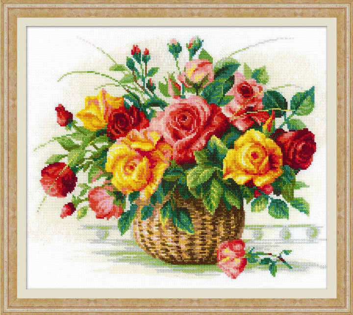 RIOLIS Korb mit Rosen Kreuzstich-Set, Baumwolle, Mehrfarbig, 35 x 30 x 0.1 cm