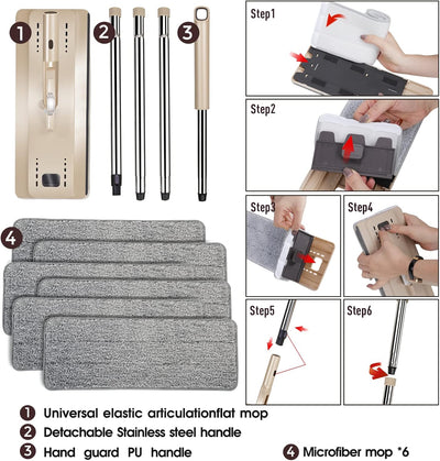 Masthome Wischmopp Set mit Eimer,2 In 1 Putzeimer mit Wischer Wischmopp mit Auswringfunktion, 6 Wisc