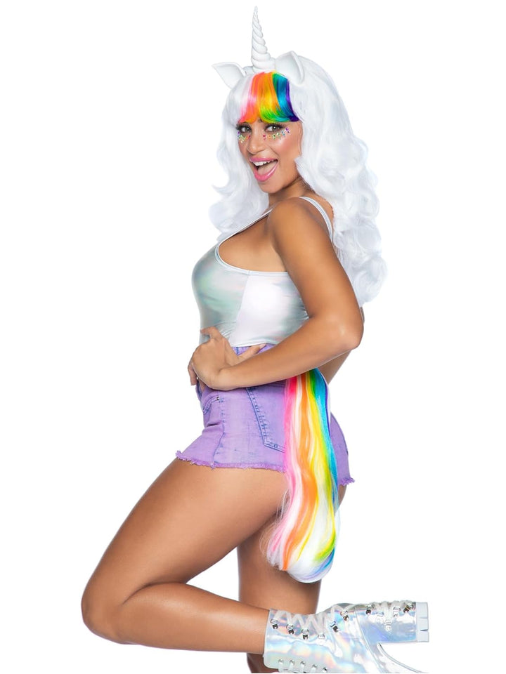 Leg Avenue 2672 - 2Tl. Einhorn Set, Einhorn Perücke Mit Verstellbares Gummiband Und Rain Bogen Schwa