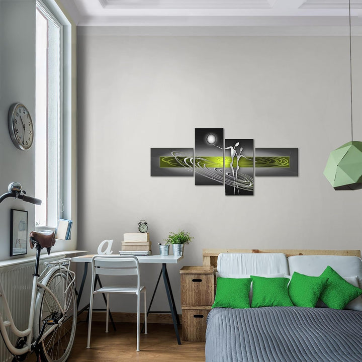 Runa Art Bild Modern Abstrakt Figuren - Made in Germany - Wandbilder Liebespaar Grün Grau 4 Teilig 3