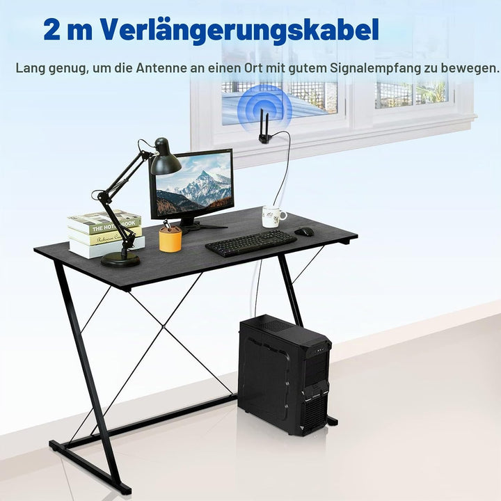 Eightwood Dualband-WLAN-Antenne, 2.4 GHz, 5 GHz, RP-SMA, WLAN-Antenne, magnetischer Sockel, 2 m, Ver