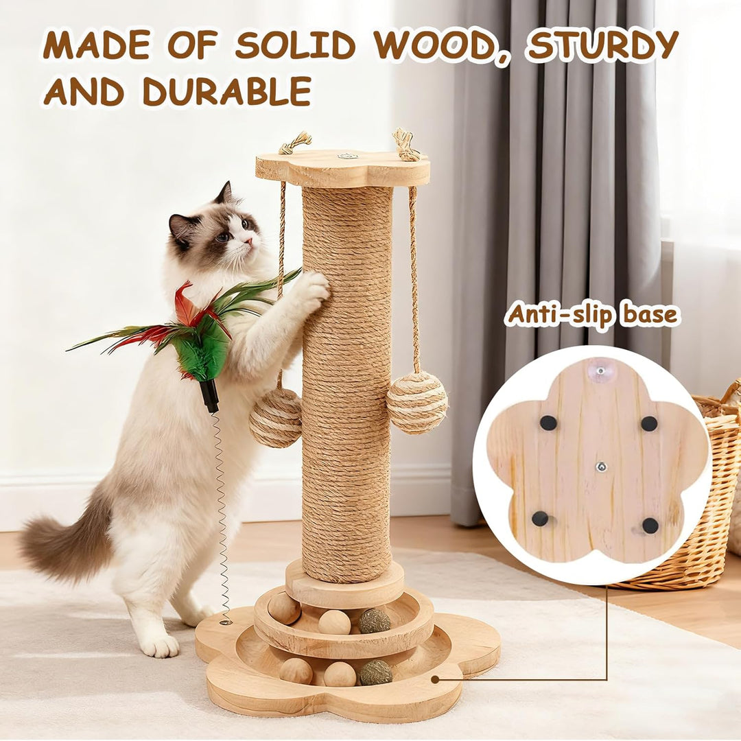 Kratzbaum Klein für Katzen, 25×50cm aus Natur-Sisal &amp; Holz, Interaktives Katzenspielzeug mit Hängend
