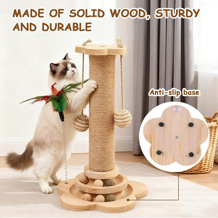Kratzbaum Klein für Katzen, 25×50cm aus Natur-Sisal &amp; Holz, Interaktives Katzenspielzeug mit Hängend