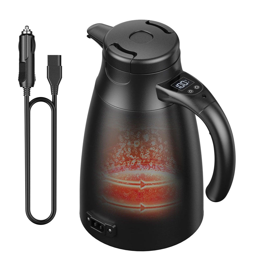 12v - 24v Wasserkocher für Auto, 1,2 Liter Elektrischer Mobiler Wasserkocher Edelstahl mit 12/24 Vol