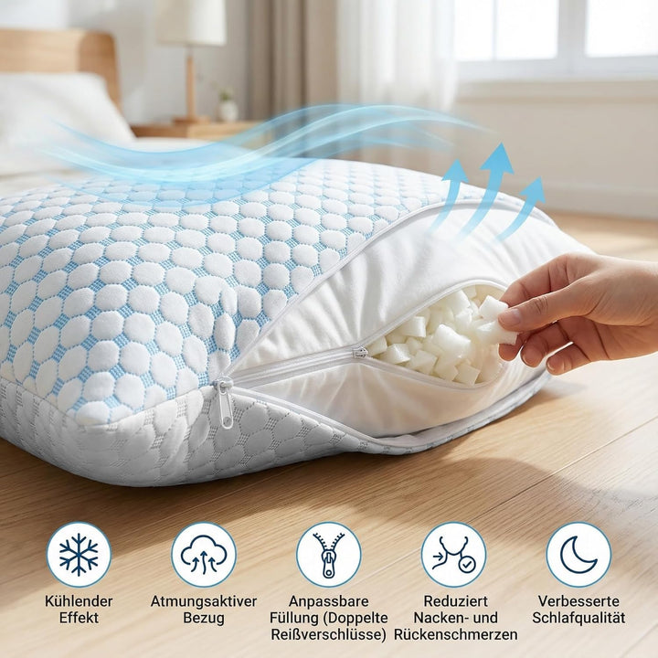 Kühlendes Kopfkissen 40x80 mit Kühlfunktion, Memory Foam Kissen ergonomisch, Nackenstützkissen für S