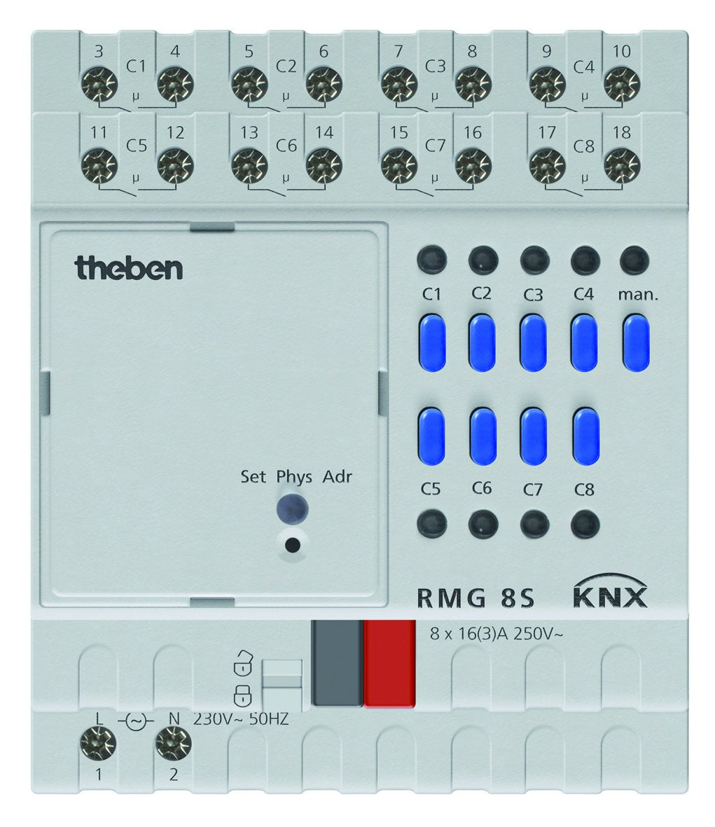 Theben 4930220 RMG 8 S KNX 8-fach Schaltaktor Grundmodul der MIX2 Serie I 8 Kanäle I DIN-Schiene I H