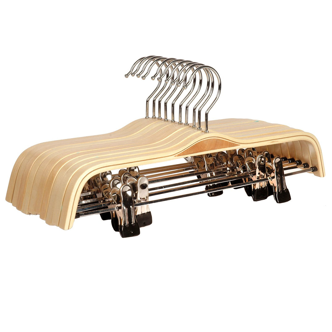 10x Holz Kleiderbügel Hosenspanner Hosenbügel für Hosen/Röcke rutschfest aus Schima-Holz 37,5 cm, 10