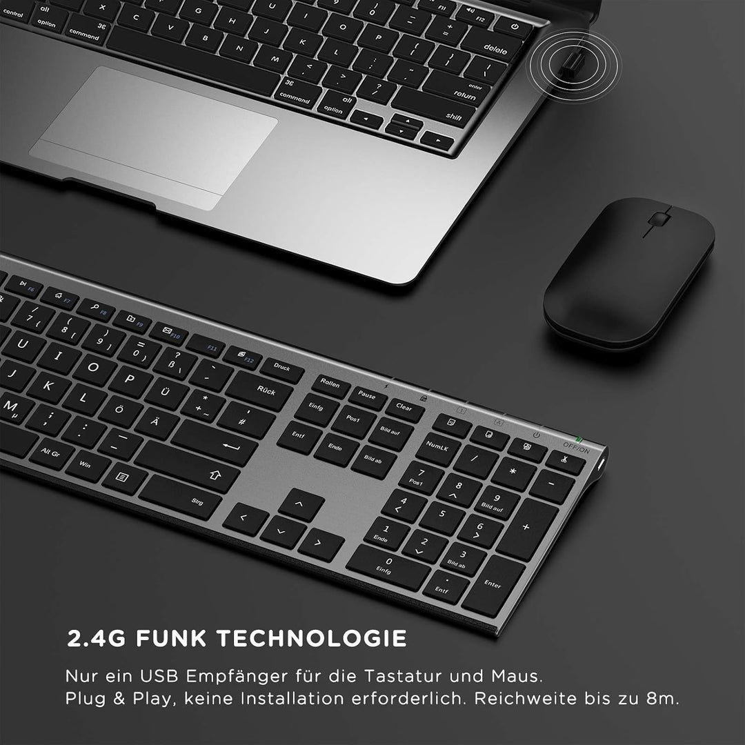 Kabelloses Tastatur Maus Set, seenda KS15F 2.4G Ultraflach Wireless Tastatur und Maus Aufladbar aus