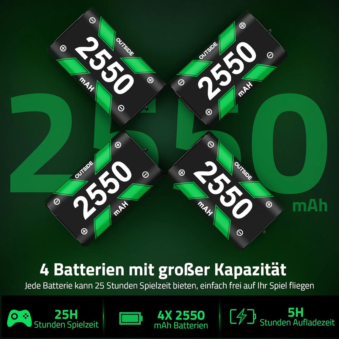 4 Stück Akku für Xbox Series X/S/Xbox One Controller, Akku Ladestation mit LED-Anzeige, Hoher Kapazi