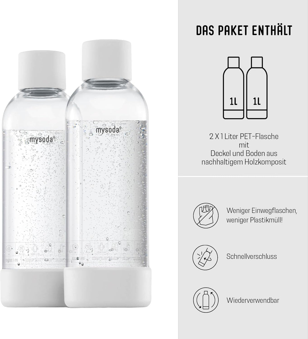 Mysoda: Wiederverwendbare Wasserflasche für Wassersprudler, BPA-freies Plastik, mit Quick-Lock Schne