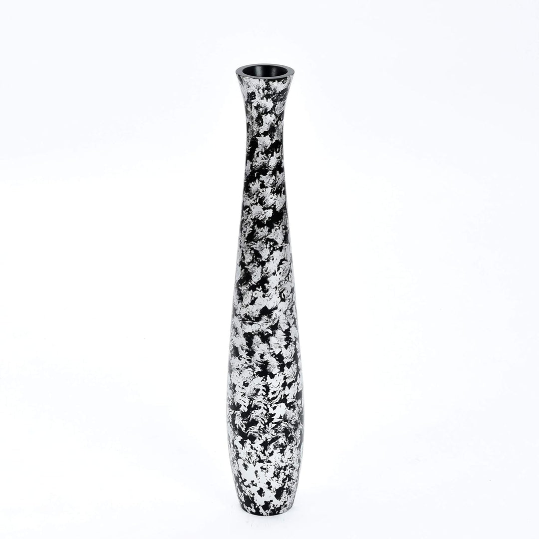 Leewadee Grosse Bodenvase für Dekozweige hohe Standvase Design Holzvase, Holz, 70 cm, Schwarz Silber