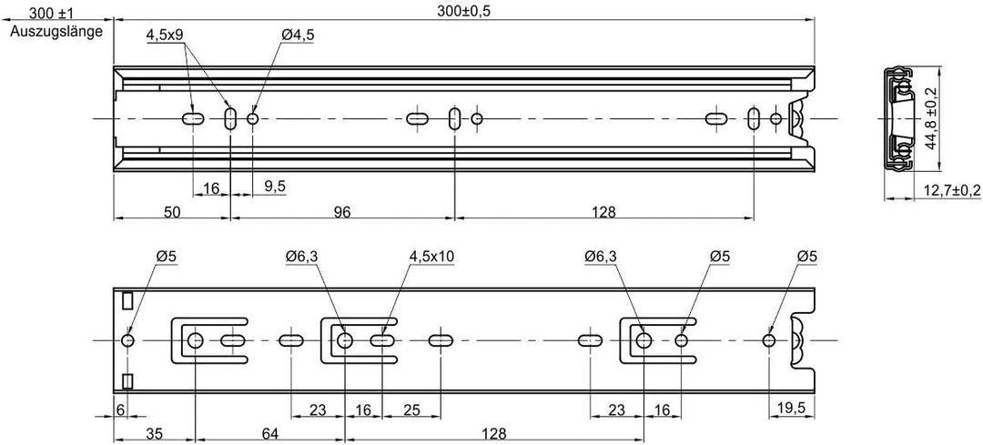 SOTECH 4 Paar (8 Stück) Vollauszüge KV3-45-H45-L300-NF schwarz 300 mm (eingeschoben) Kugelführung mi