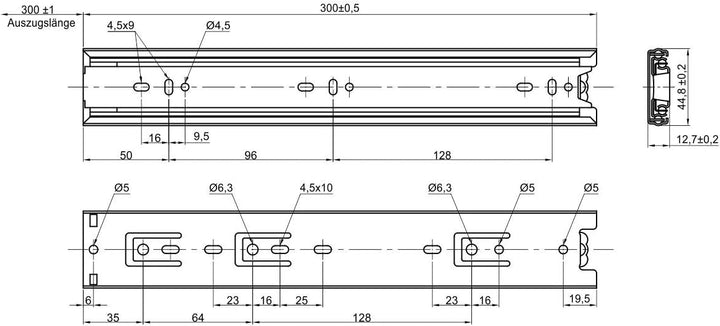 SOTECH 4 Paar (8 Stück) Vollauszüge KV3-45-H45-L300-NF schwarz 300 mm (eingeschoben) Kugelführung mi