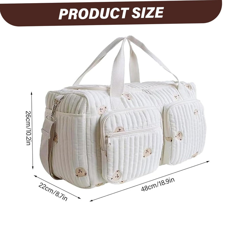 1 x gesteppte Wickeltasche, grosses Fassungsvermögen, Teddybär-Muster, niedliche Reisetasche, tragba