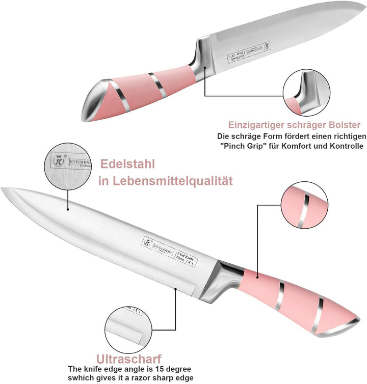 Küchenmesser-Set,9-Stücke Rosa Sharp Non-Stick beschichtet Chef Messer Block Set, Edelstahl Messer S
