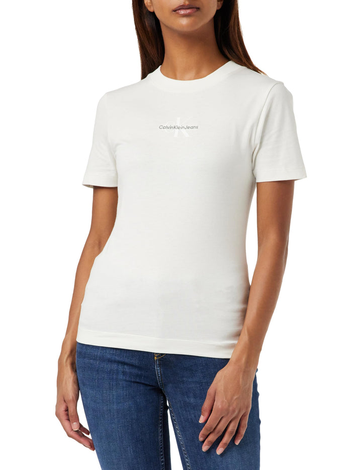 Calvin Klein Damen Monologo Slim Fit Tee J20j221426 Kurzarm Strickoberteile (1er Pack) XS Weiss (Ivo