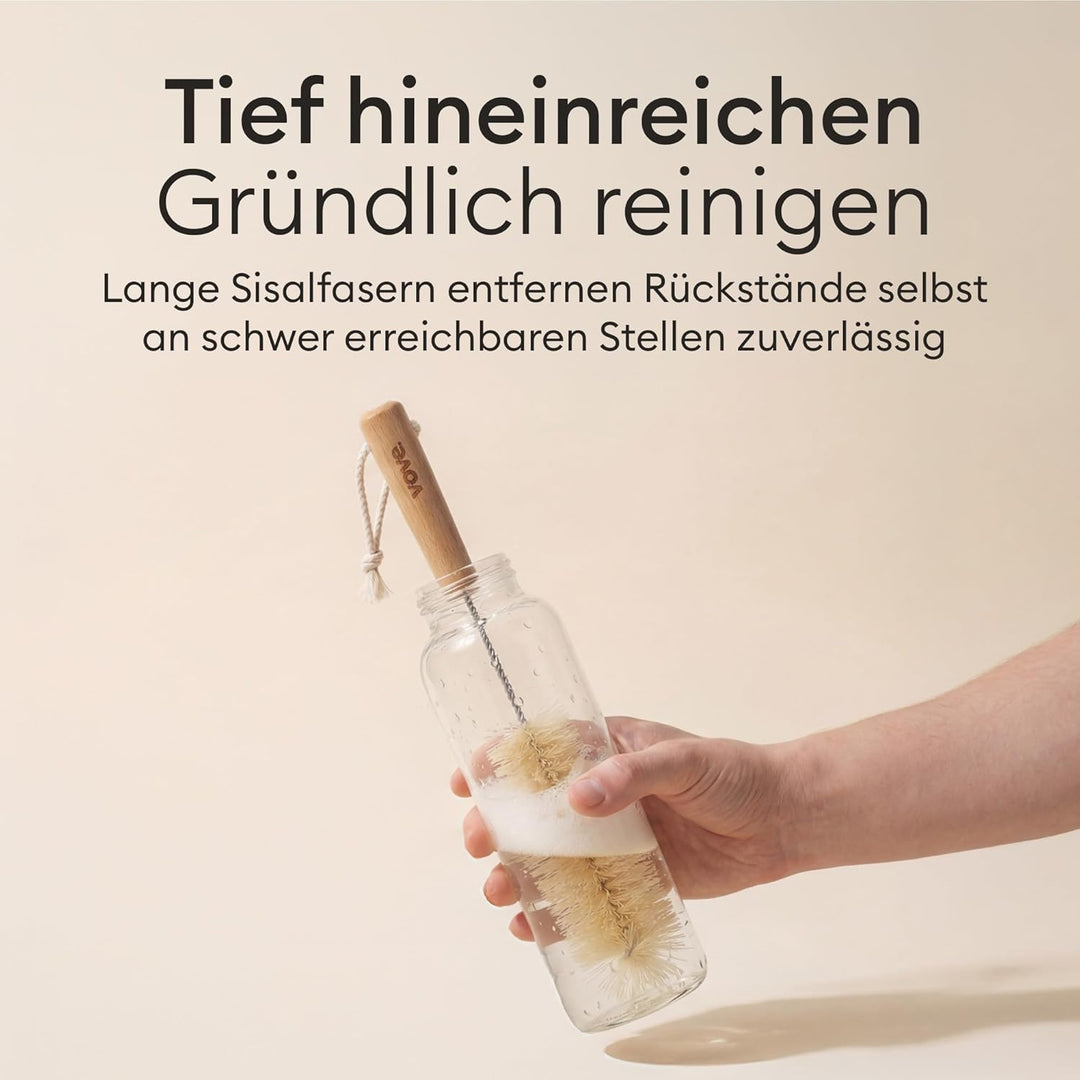 Vove Flaschenbürsten-Set 4-teilig aus Natur-Sisal mit Bambusgriffen, plastikfrei, inkl. Strohhalmrei