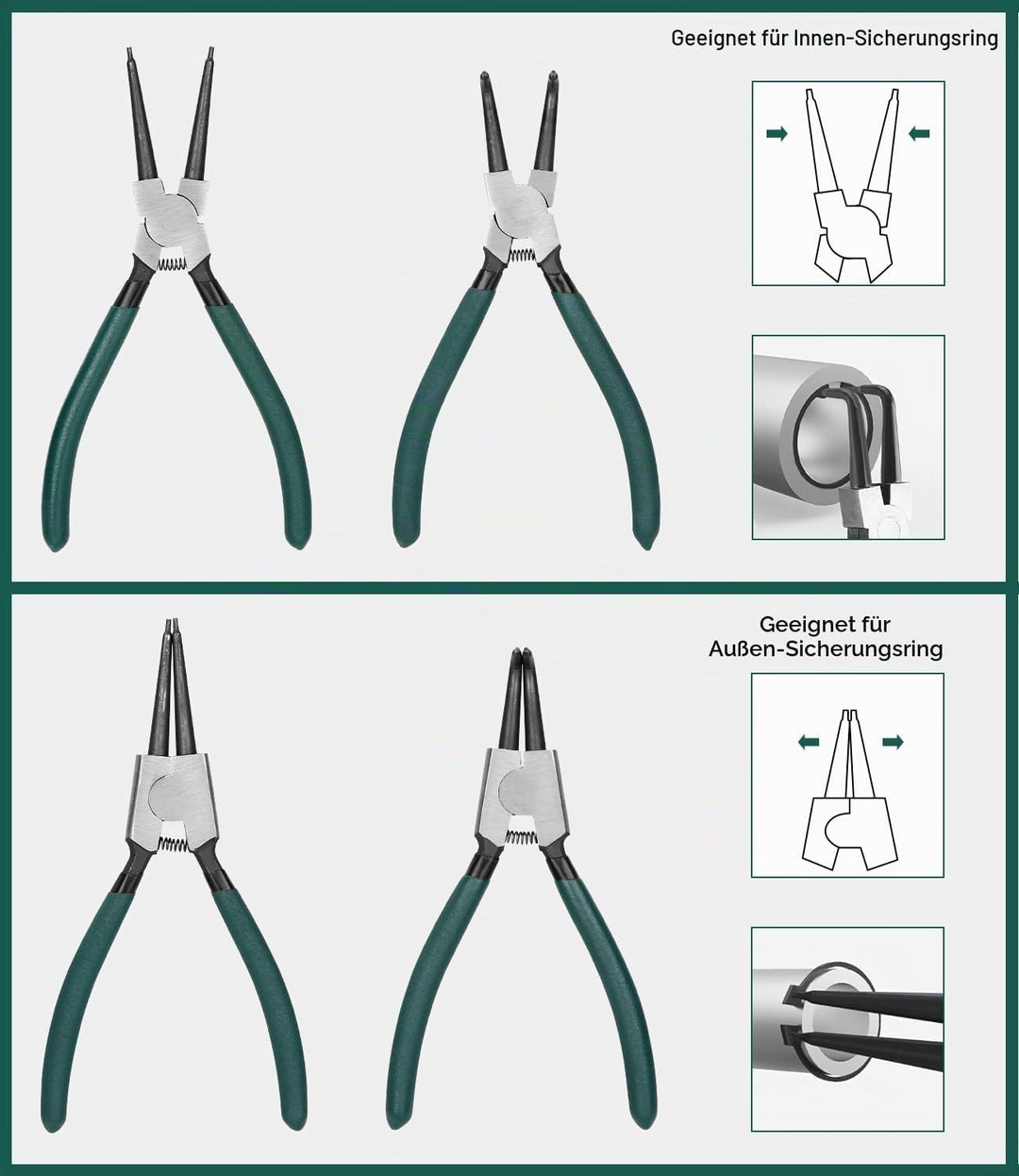 LEAZZLE 4 Stück 180mm Sprengringzangen Set, Sicherungsringzange Set mit Tasche, Gerade Sicherungsrin
