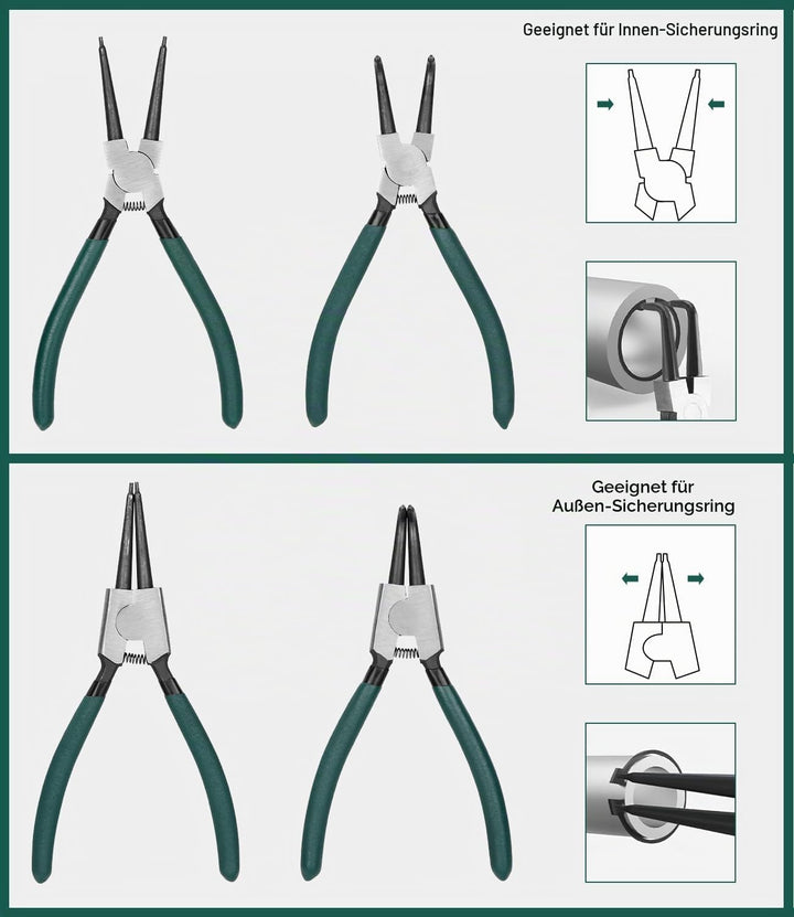 LEAZZLE 4 Stück 180mm Sprengringzangen Set, Sicherungsringzange Set mit Tasche, Gerade Sicherungsrin