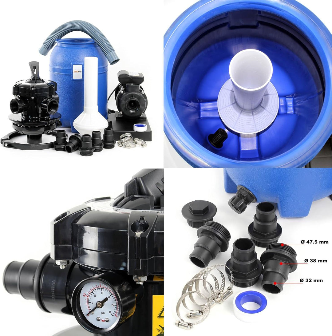 Wiltec Sandfilteranlage 180W mit 14l Filtertank und selbstansaugender Pumpe 9000 l/h, Sandfilterpump