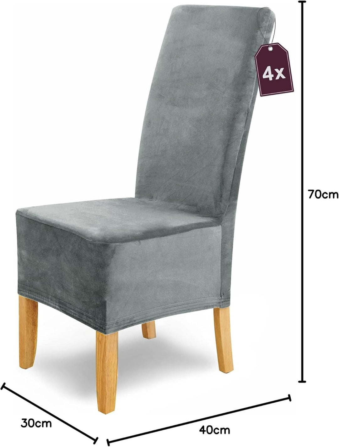 SCHEFFLER-Home Stretch Stuhlhussen Samt Puma Velvet/Velours Stuhlhussen 4er Set Grau lang/Stuhlabdec