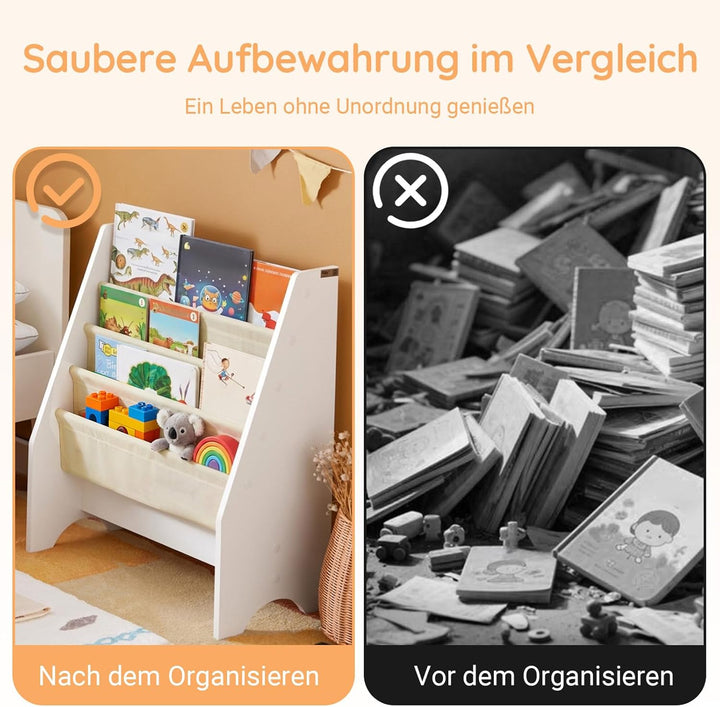 SoBuy FRG225-W Kinder-Bücherregal Hängefächerregal Zeitungsständer mit 4 Ablagefächern Büchergestell