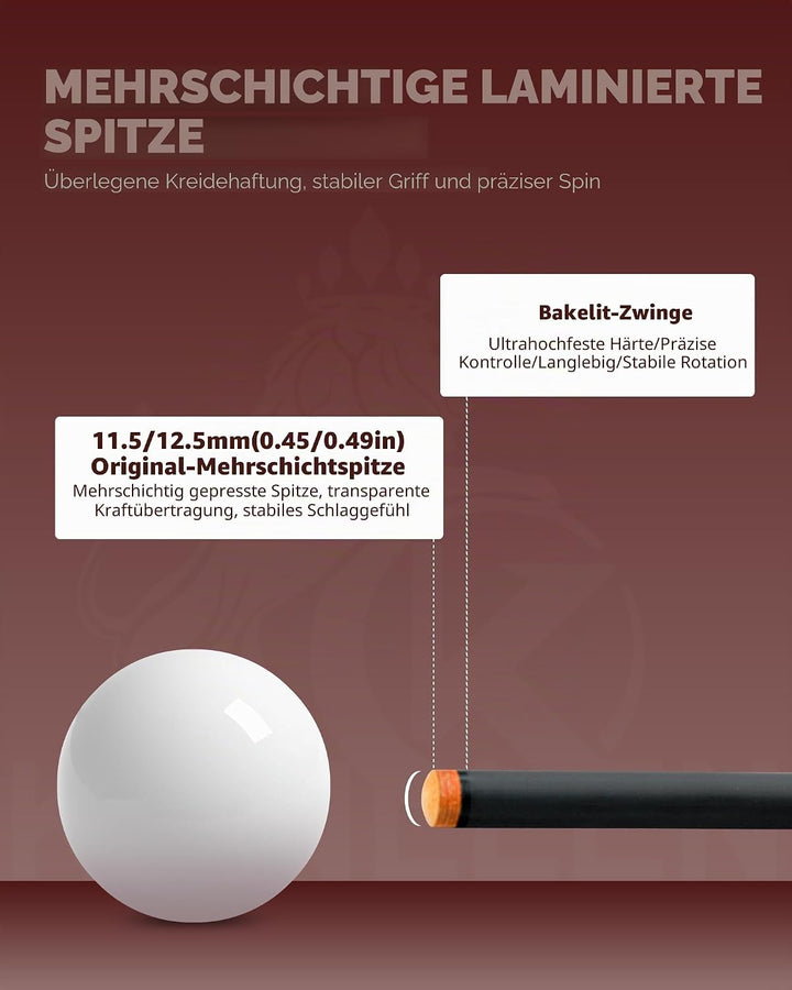 KONLLEN Billardqueue-Stick aus Karbonfaser, niedrige Ablenkung, handgefertigt, Inlay, ultraglatt, pr