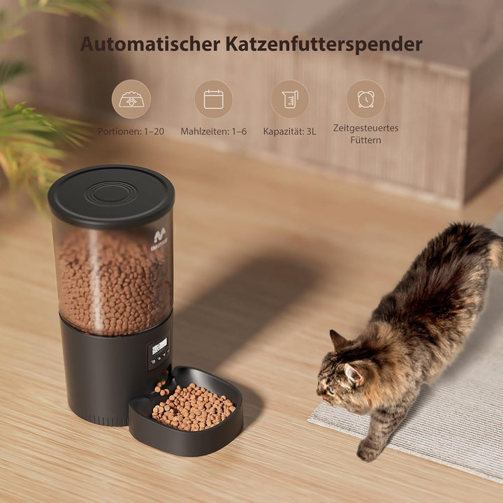 IMIPAW Futterautomat Katze, Katzenfutter Automat mit Programmierbarem Timer, Einfache Bedienung, 1-6