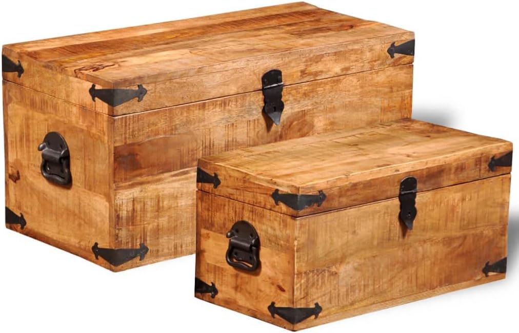 homiuse Aufbewahrungstruhen-Set 2-tlg. Raues Mangoholz Schatztruhe Schatzkiste Truhe mit Deckel Scha