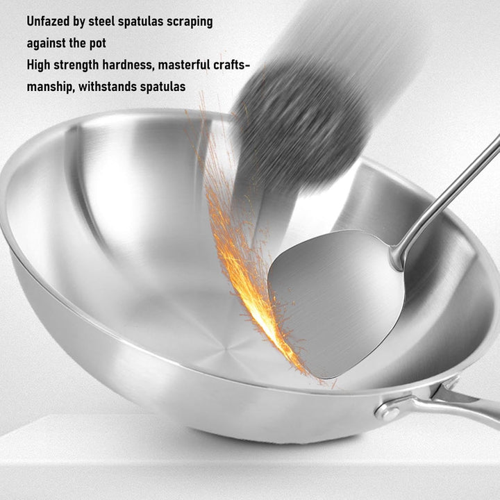 Denash Chinesische Wok -Pfanne 304 Edelstahl Nicht -Stick -Rührpfanne mit Griff, für Induktions -Ele